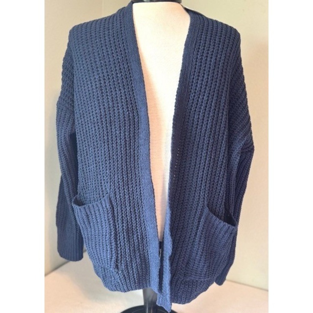 American Eagle Womens Navy Chunky Knit Open Front Pockets Cardigan LNWT